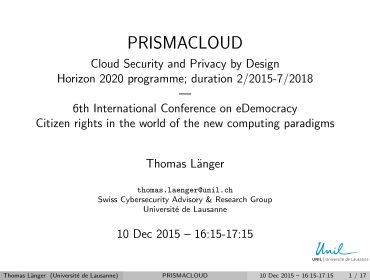 PRISMACLOUD at e-Democracy 2015 in Athens